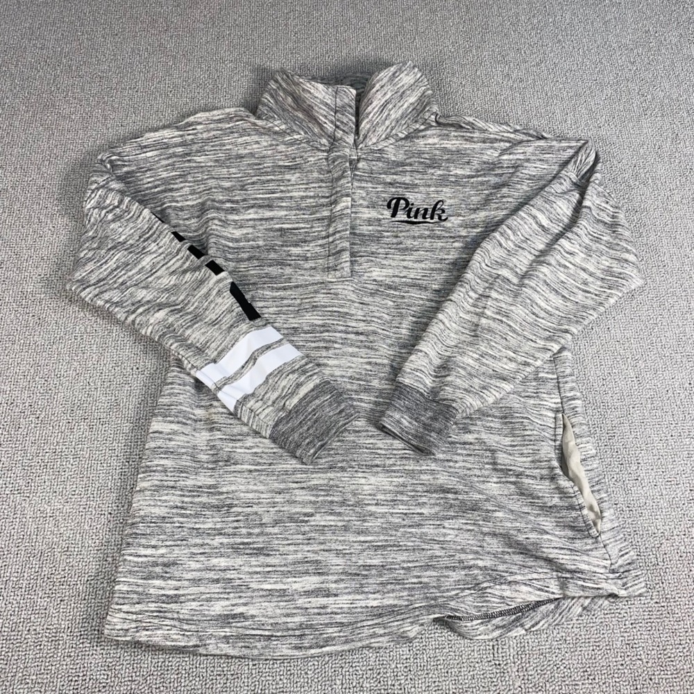 Victoria's Secret PINK Pullover Womens XS Grey Space Dye Quarter Snap Sweatshirt